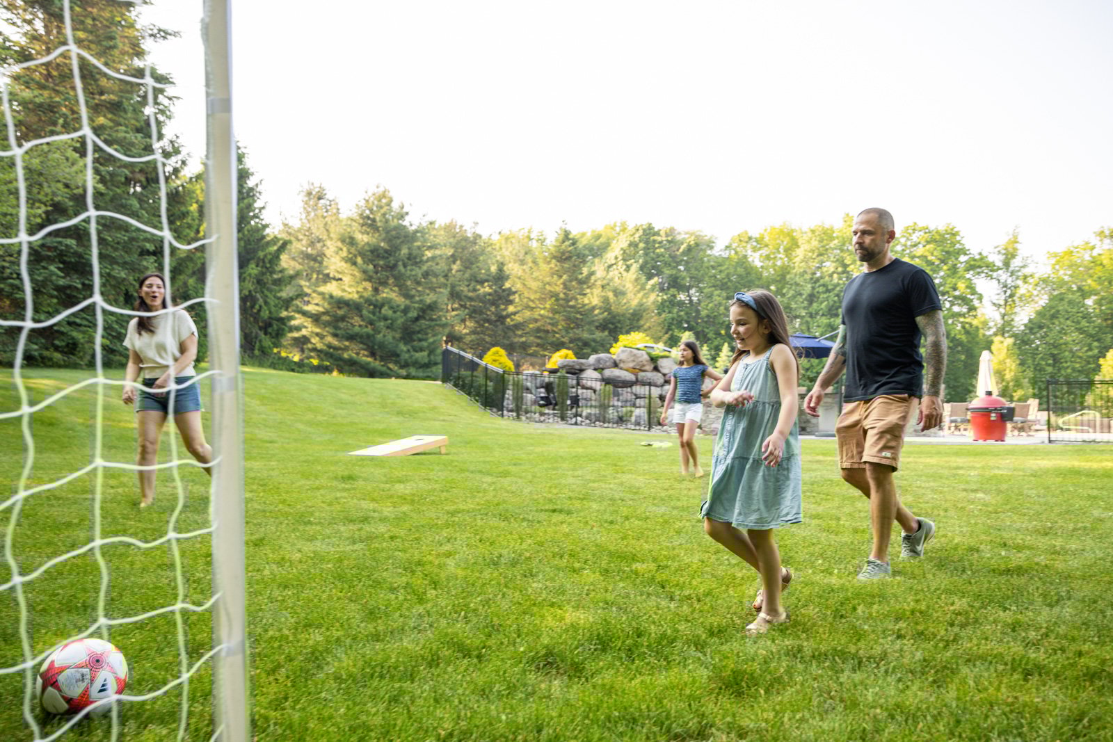 happy family client grass lawn games kids soccer playing 6