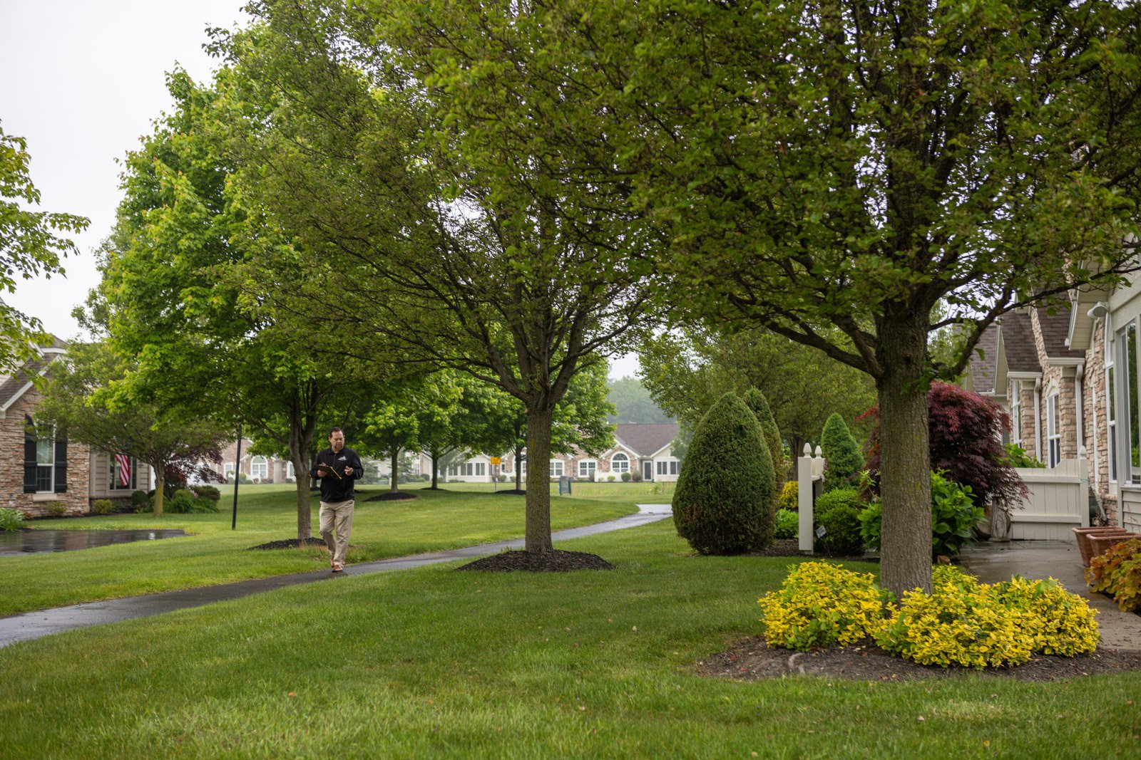 client walking a green property