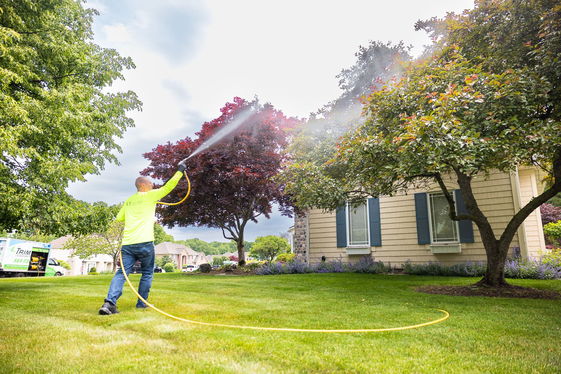 applying a spray treatment for pest prevention